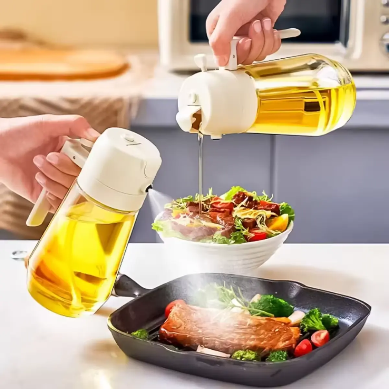 Oil Sprayer and Dispenser Bottle, 500ml Capacity, 2-in-1 Design
