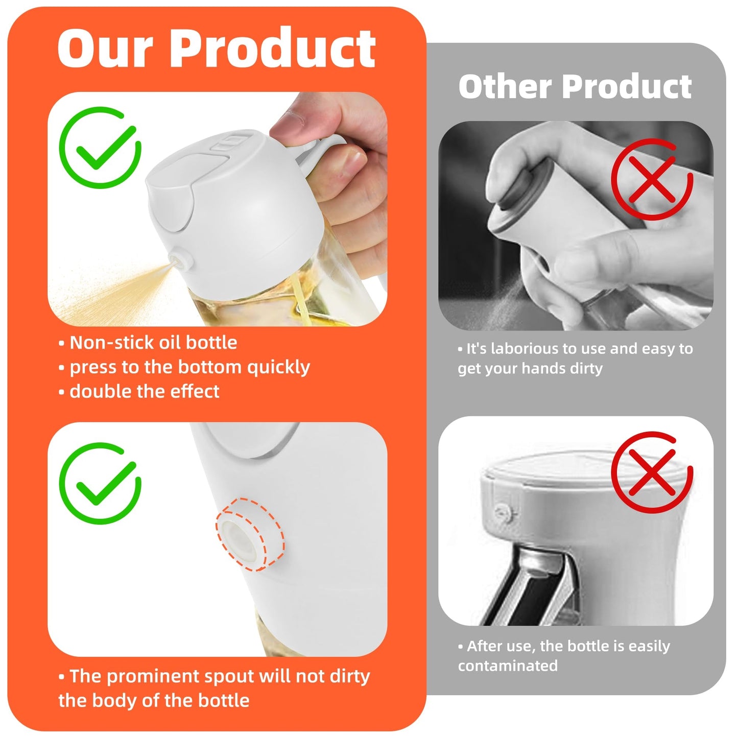 Oil Sprayer and Dispenser Bottle, 500ml Capacity, 2-in-1 Design